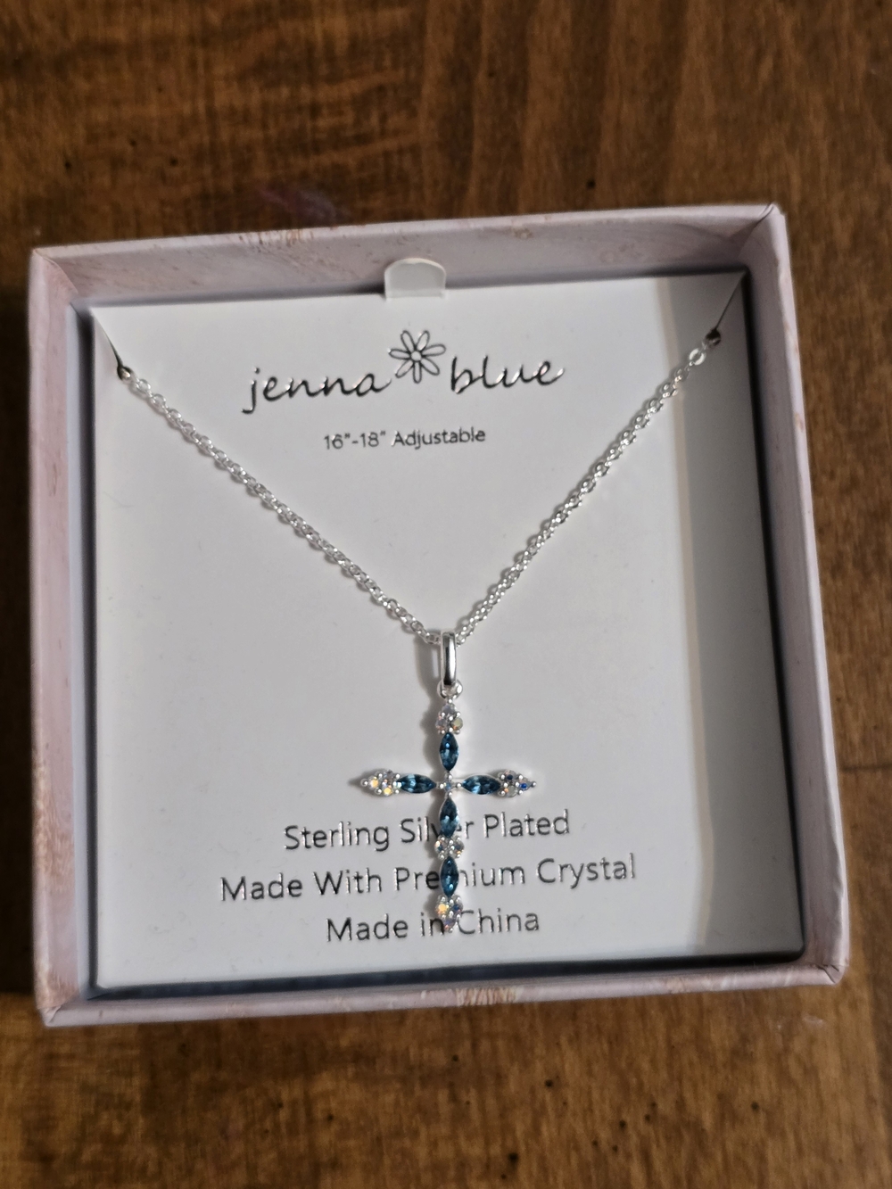 Jenna Blue Sterling Silver Plated Blue Crystal Cross Necklace